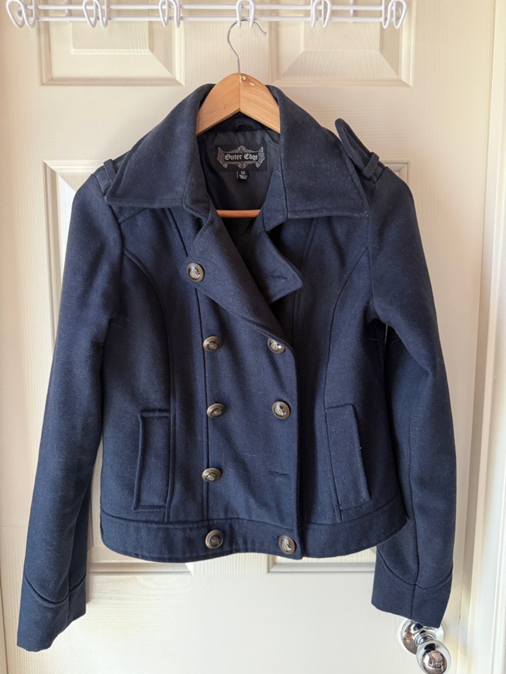 Outer Edge Navy Double-Breasted Wool Pea Coat